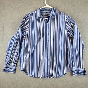 Lauren Ralph Lauren Long Sleeve Shirt Womens Large Blue Button Up Striped Cotton